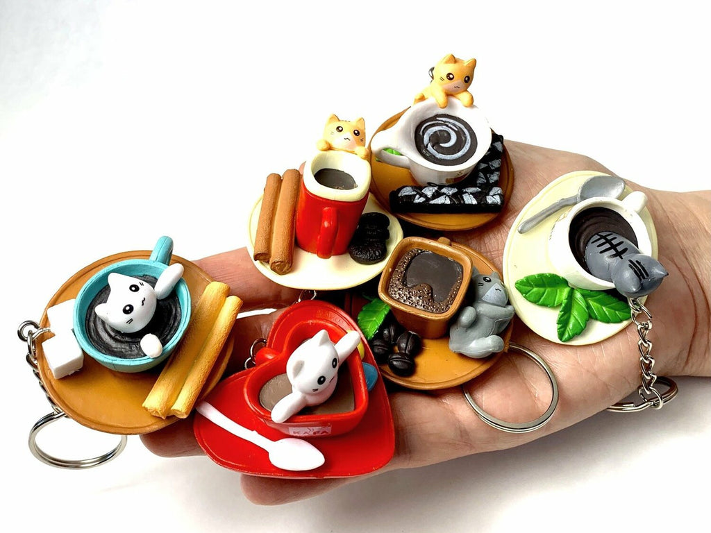 12051 Cat Cafe Key Charm With Keyring. 6 Assorted Designs.
