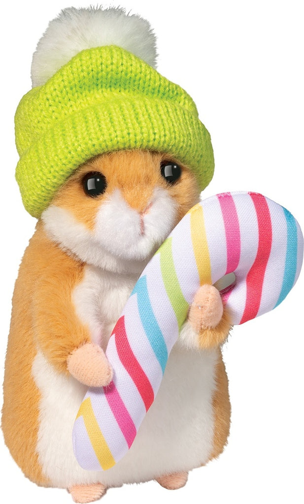 Holiday Hamster with Winter Hat & Candy Cane