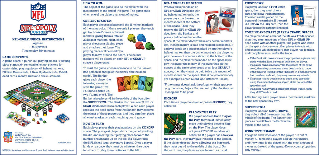 NFL Opoly Jr Board Game