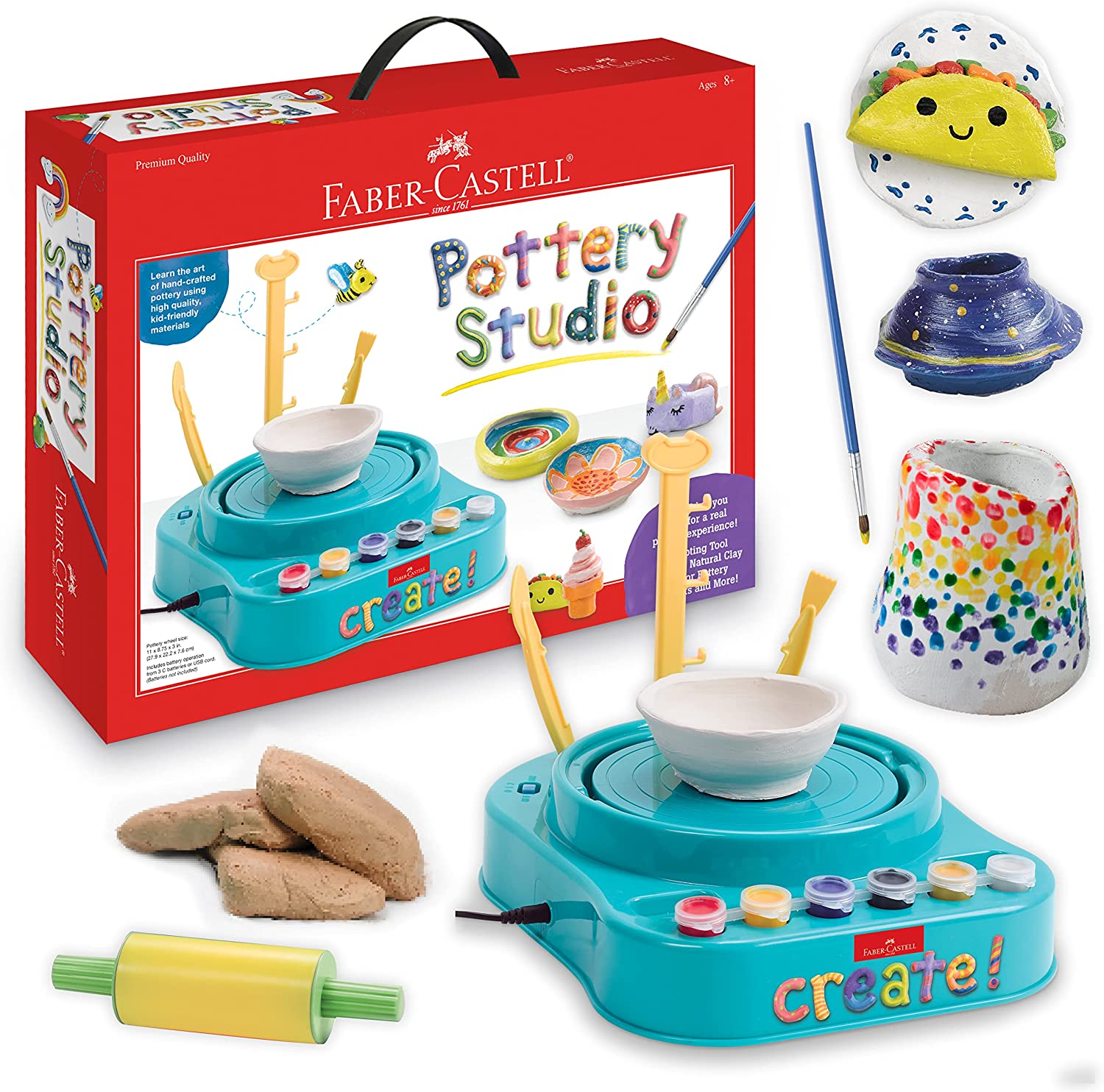 Pottery Wheel for Kids Complete Kit for Beginners, Gift for Kids, 2 Lbs.  Air Dry Clay, Sculpting Clay Tools, Apron, 